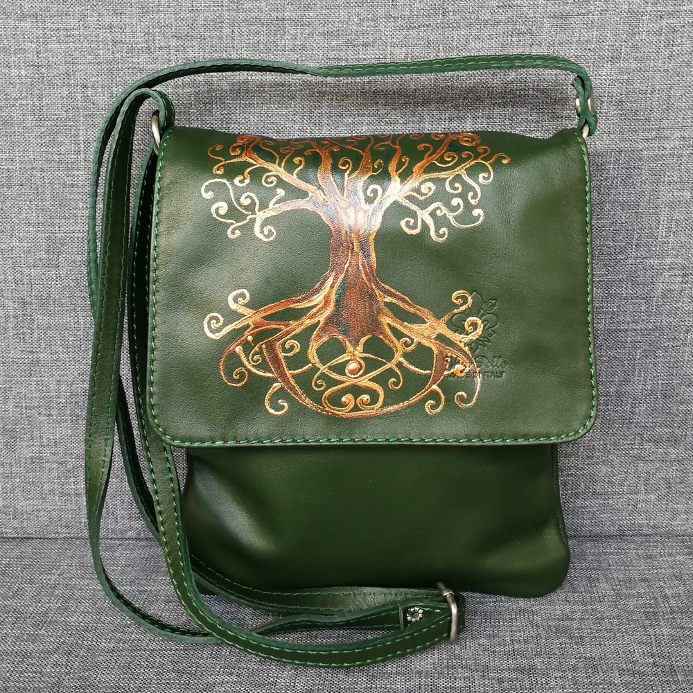 Tree of Life – Small Genuine Leather Handpainted Bag – Yelena Kosikh